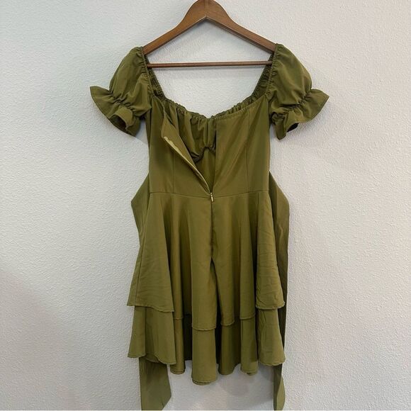 Tie Back Off Shoulder Wrap Layer Ruffle Short Sleeve Mini Dress 016 - Picture 4 of 5